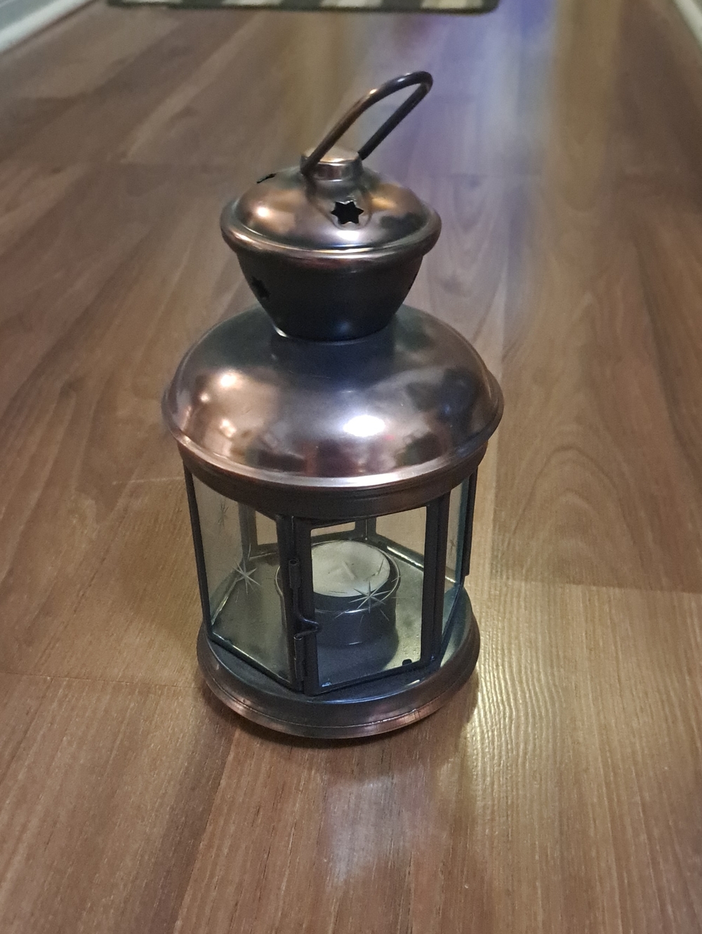 Copper-Finish Mini Lantern with Star Cutouts